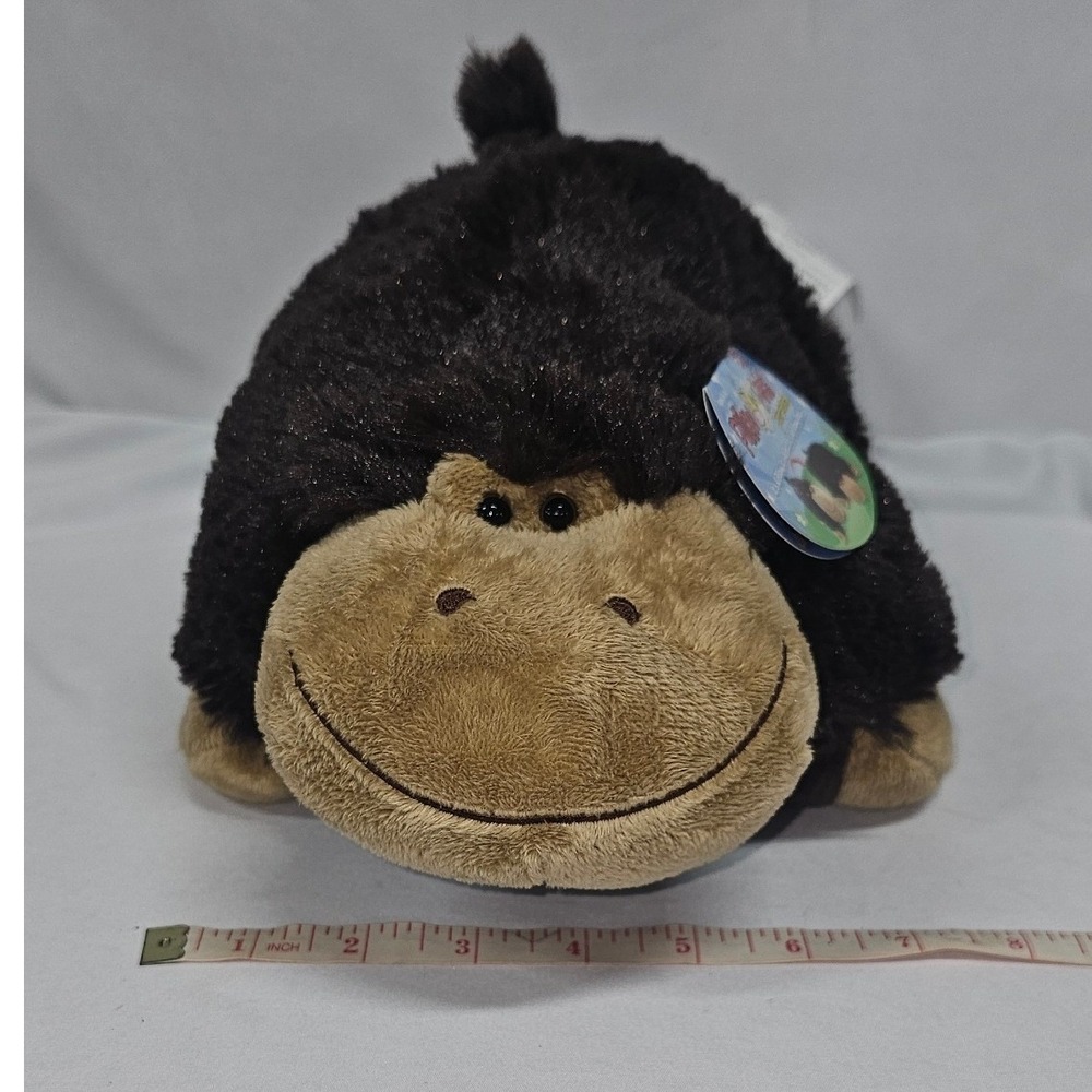 Pillow Pets Pee-Wees Gorilla Plush Stuffed Animal Small Travel Pillow Black Tan
